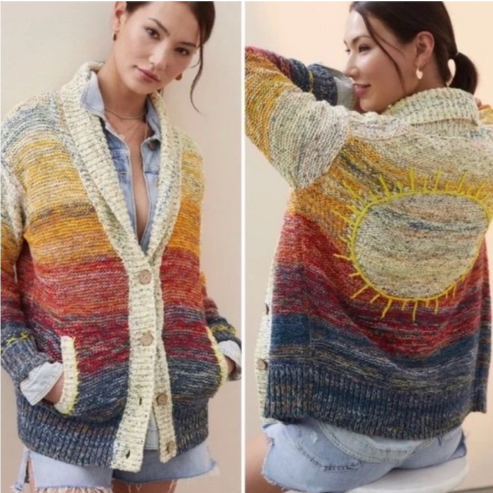 Anthropologie Pilcro Sunset Embroidered Cardigan- size XSP - Picture 8 of 12